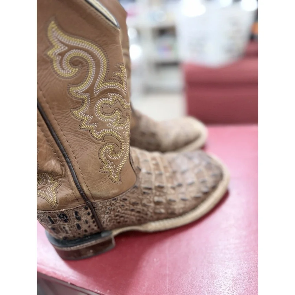 Old West Children's Gator Print Square Toe Western‎ Boots Size 2Y GOOD
